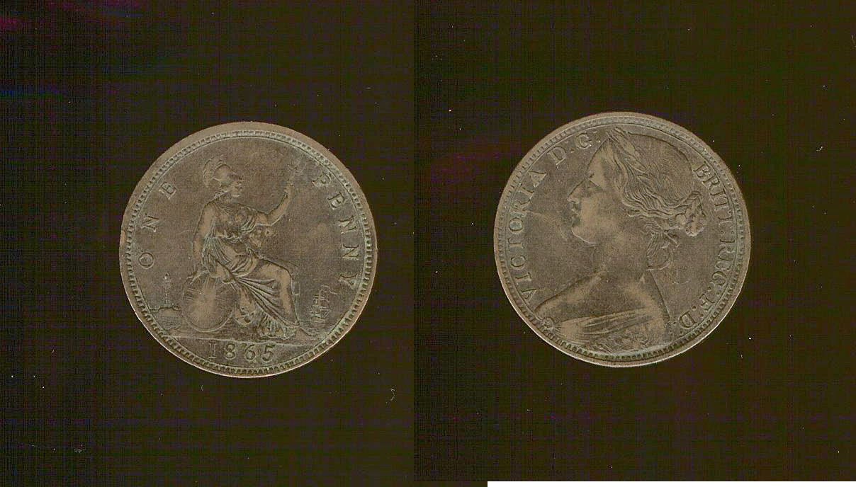 English penny 1865 gVF